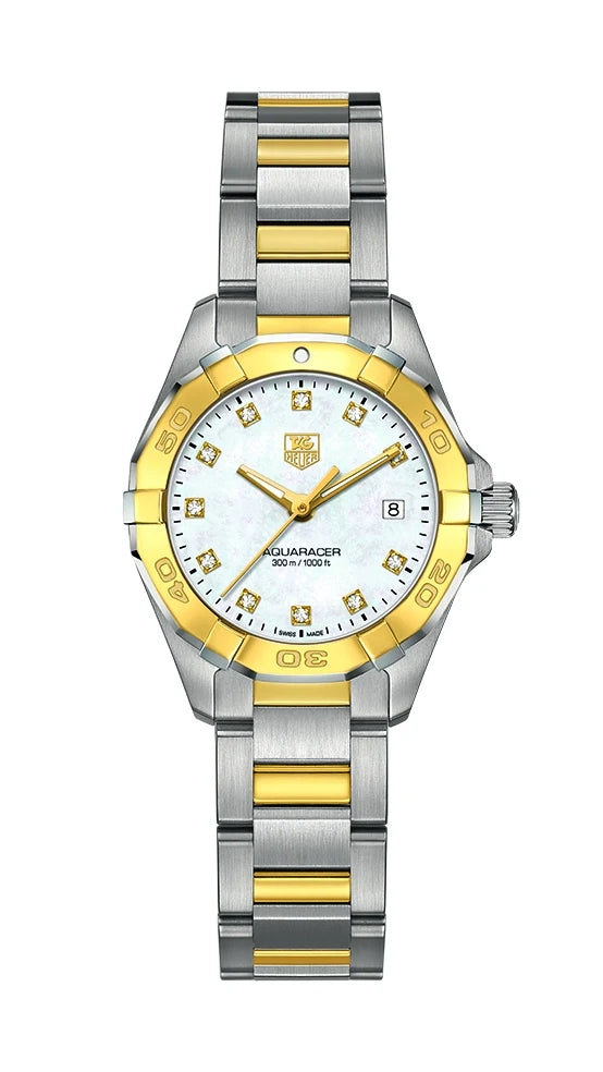 TAG Heuer Aquaracer 300M Quartz 27 Stainless Steel / Yellow Gold / MOP - Diamond / Bracelet WAY1451.BD0922